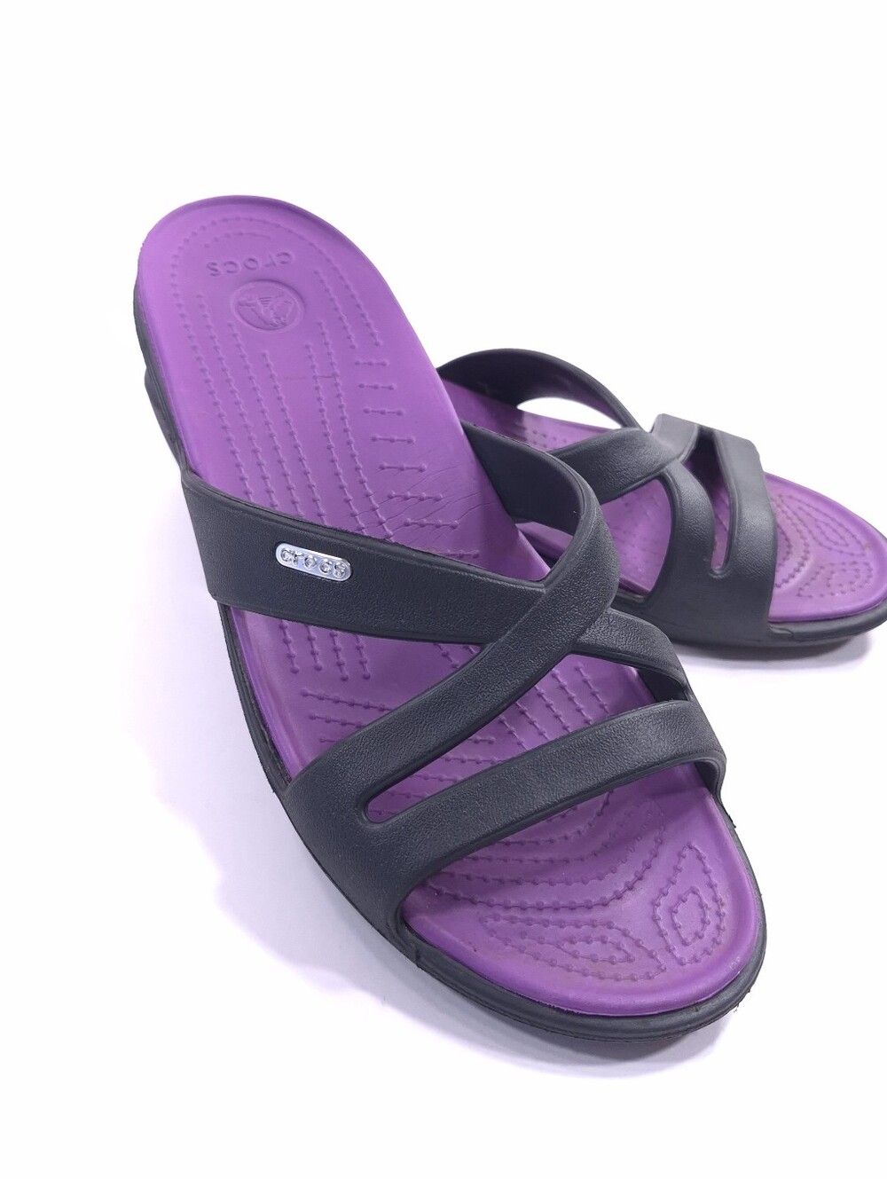 CROCS Women’s Patricia II Black Purple Slides Sandals Comfort Casual - Size 10